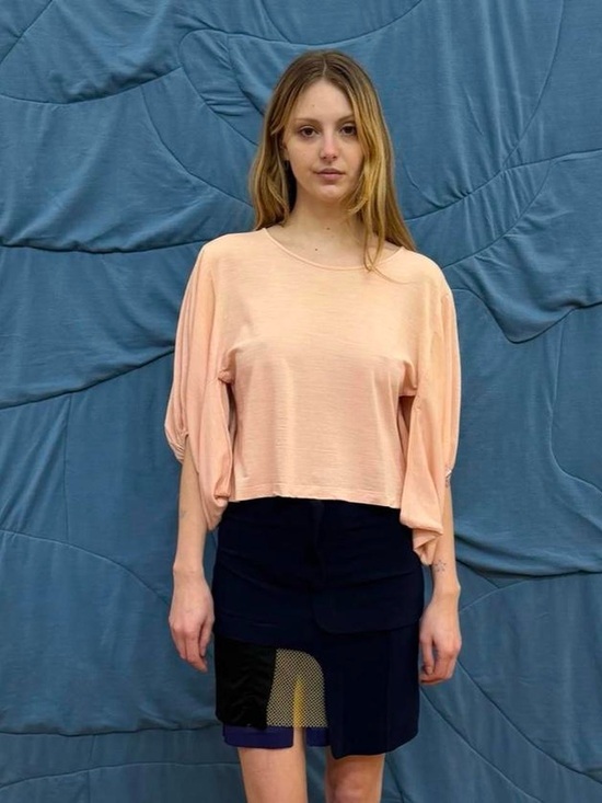 Vintage Tops - Vintage Japanese Brand Peach Batwing Sleeve Crop Top